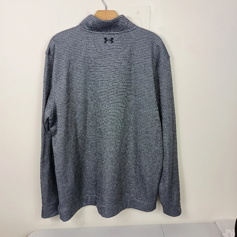 Under Armour Golf Pullover 2XL Mens Gray Striped 1/4 Zip Loose Storm Fleece